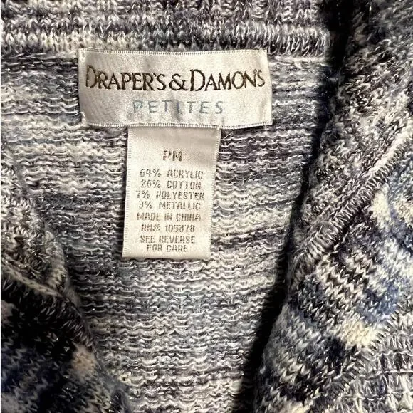 Drapes & Damons Quarter Zip Pullover Sweater Sz Mp Petite Blue White Knit Comfy - Picture 5 of 9